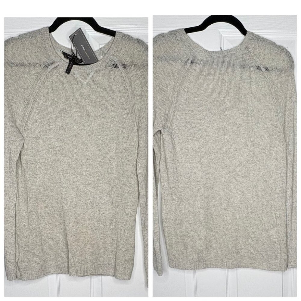 NWT BCBGMaxAzria 100% Cashmere Crew Neck sweater, light gray, size S-M